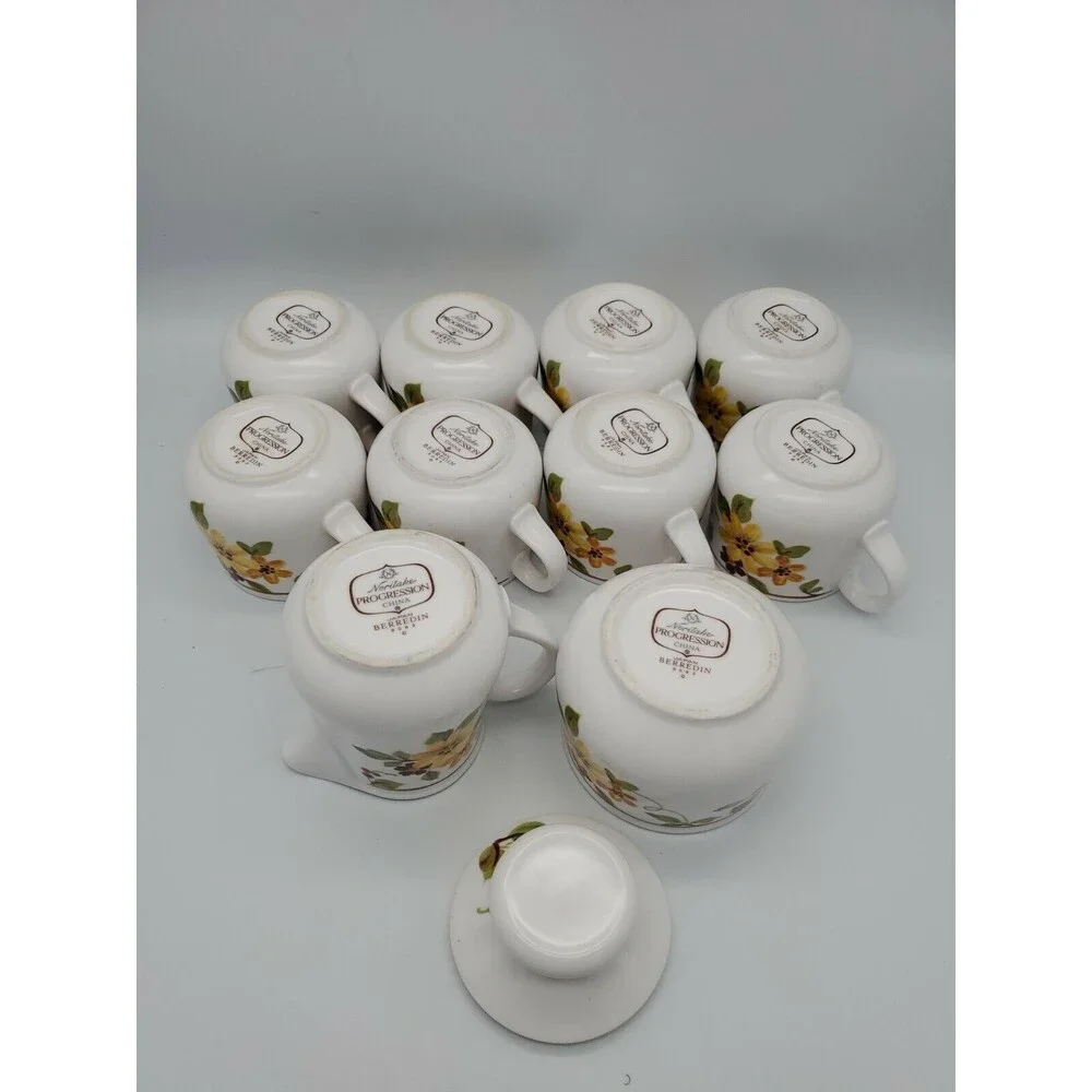 Berredin Noritake Progression China  Japan Coffee Set 8 Cups, Cream & Sugar NICE